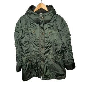 Steve Madden Womens XL Hooded Military Puffer Jacket Long Coat Army Forest Green